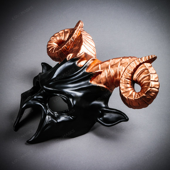 Krampus Ram Demon with Horns Devil Halloween Mask - Black Copper - Picture 3 of 6